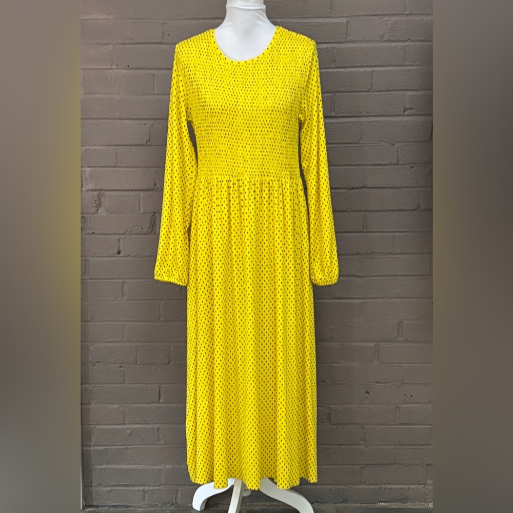 Zara  yellow print smocked full dress L